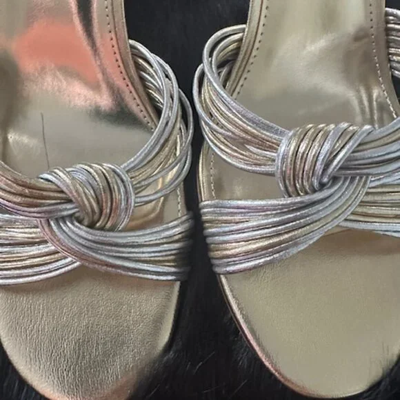 ✨ J.Crew Metallic Gold & Silver Strappy Heels - Size 10 - - Picture 5 of 9
